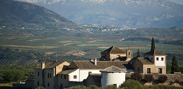 General view of the Cortijo against the magnicifent backdrop of the foot of the Sierra Nevada.